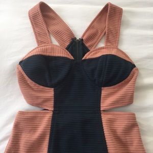 Pink and navy color block mini dress